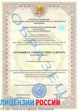 Образец сертификата соответствия аудитора №ST.RU.EXP.00006191-1 Верхняя Пышма Сертификат ISO 50001